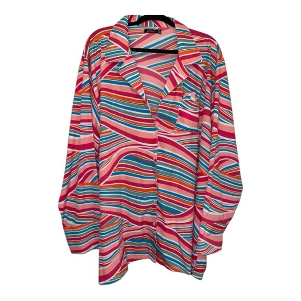 Boohoo Multicolor Geometric Button Down Blouse with Matching Scarf